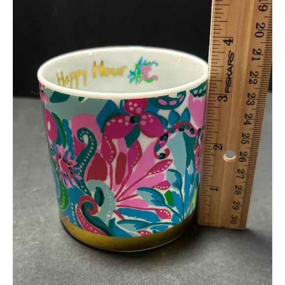 Lilly Pulitzer Happy Hour Ceramic Mug Tone Gold Tone Handle Colorful Floral - Picture 8 of 8